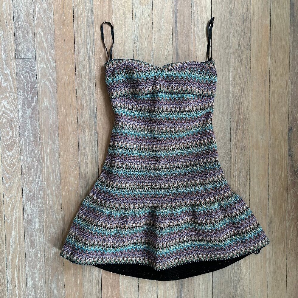 WOW COUTURE elastic corset tubetop strapless zigzag cocktail party mini dress S